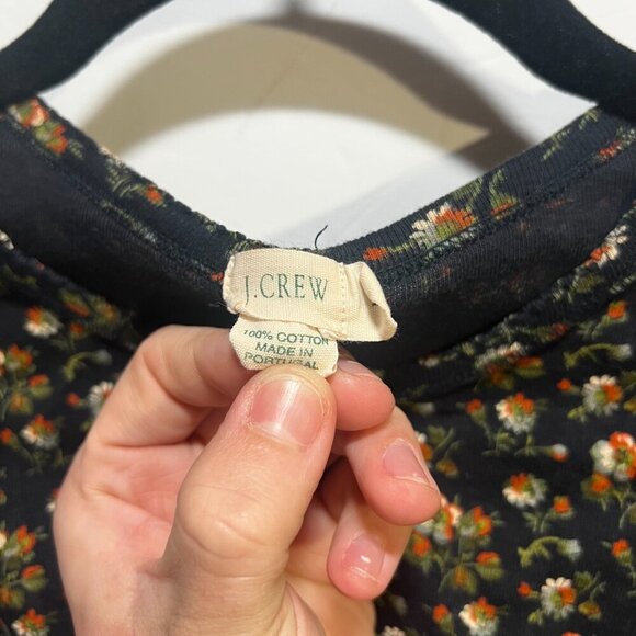 J. Crew Floral Long Sleeve Top Flower Print 90s Vintage Size Medium Preppy Black - Picture 7 of 7